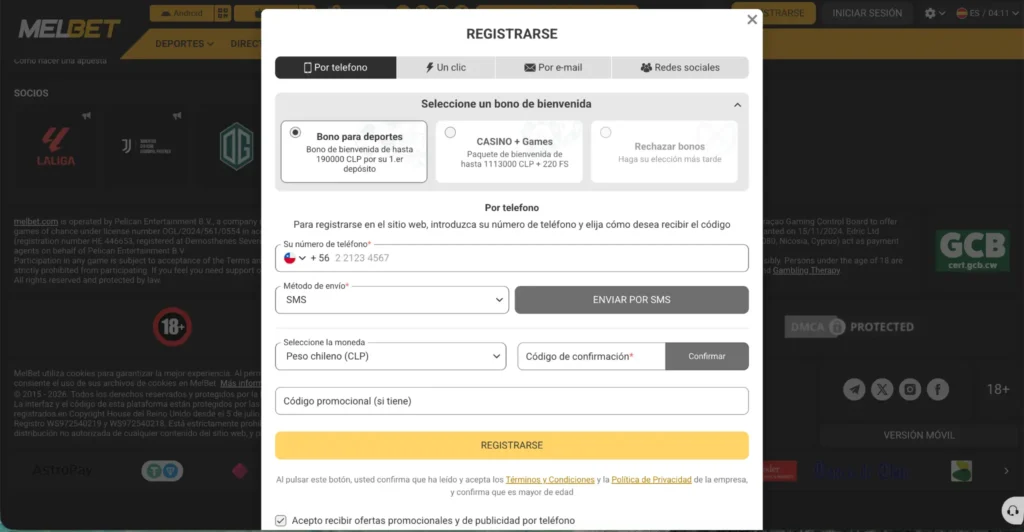 Pasos para registrarse en MelBet casino