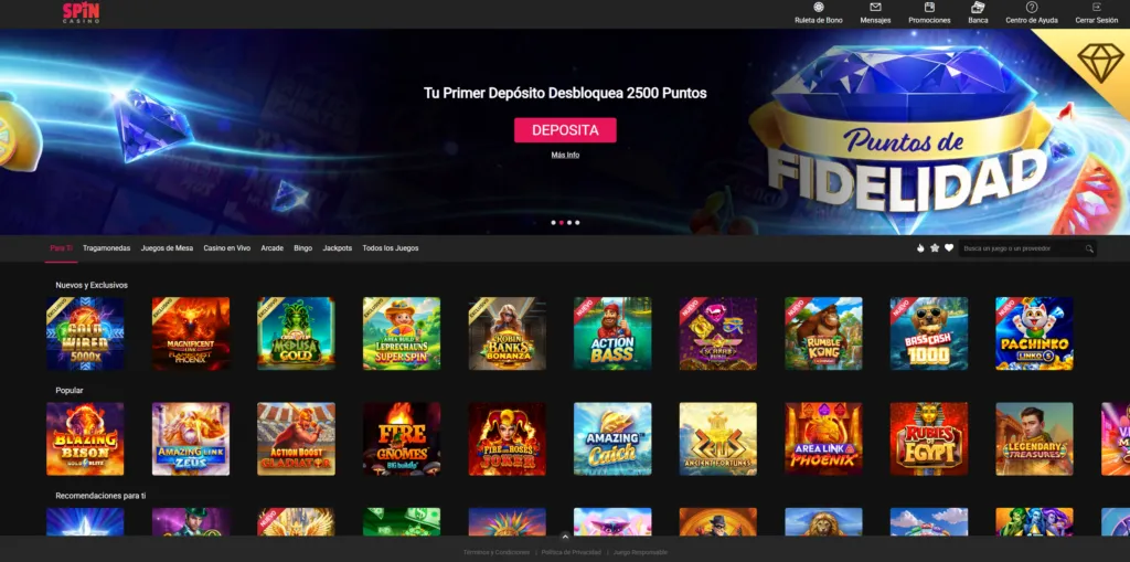 Spin Casino homepage